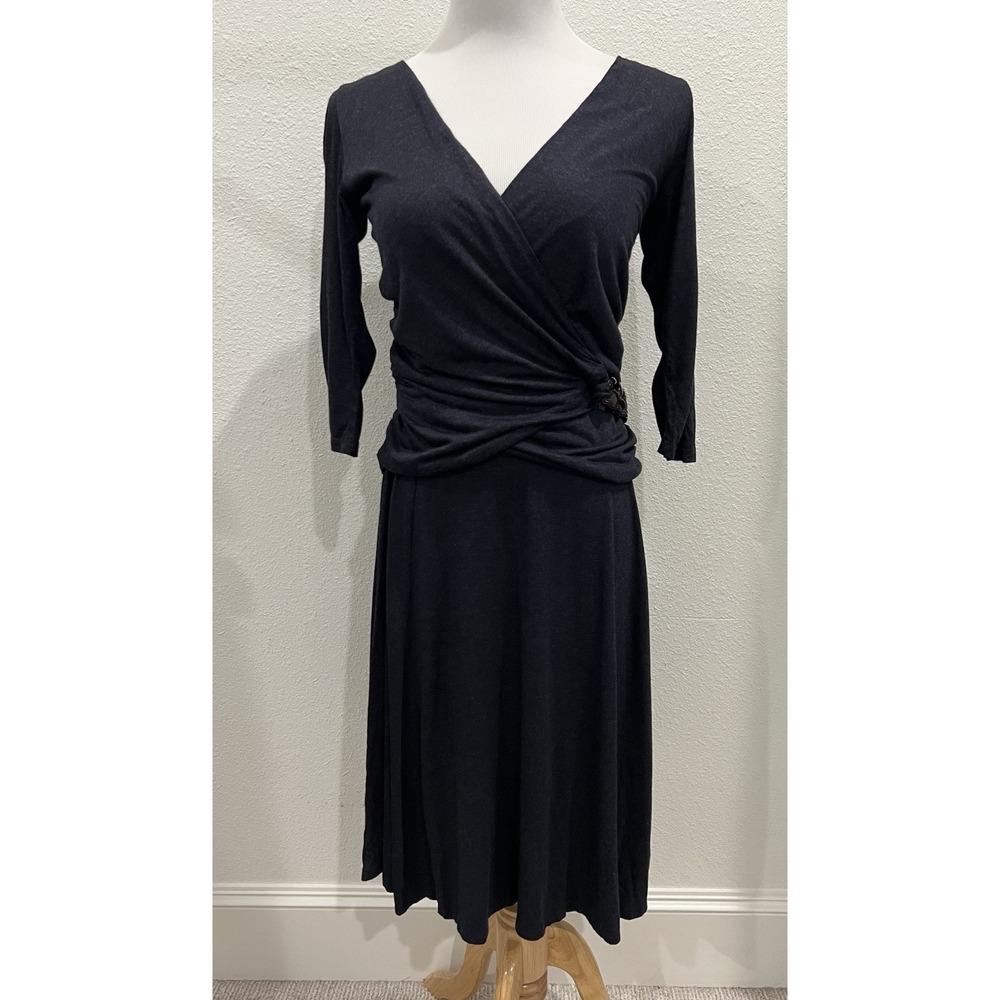 Max Mara Women's V-neck Drape Midi Dress Sz 42 (US 6) Jersey Solid Gray Designer